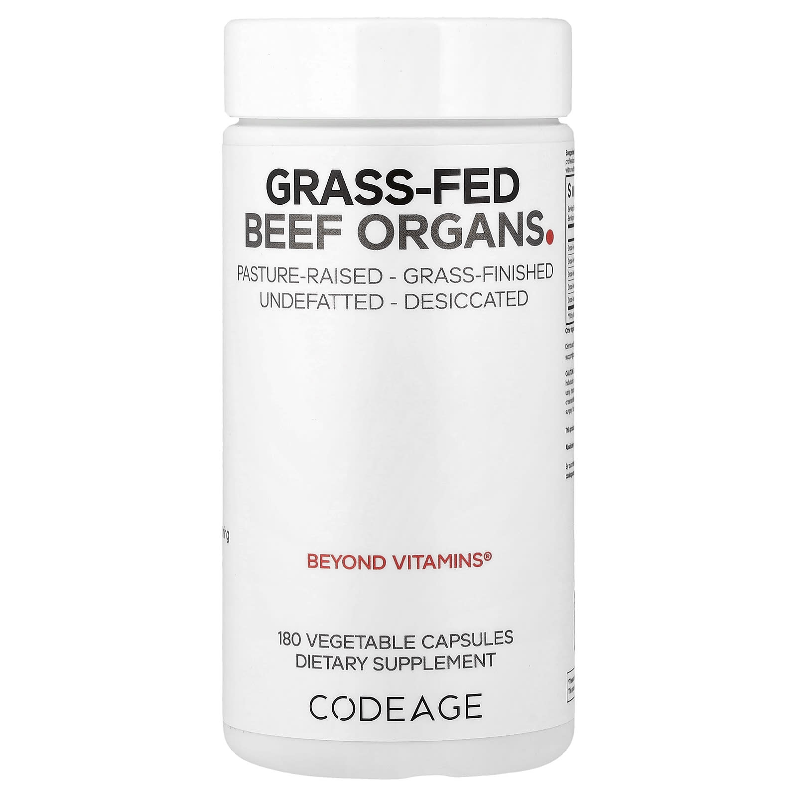 Codeage, Grass-Fed Beef Organs, 180 Vegetable Capsules UPC 853919008106 | HiLife Vitamins